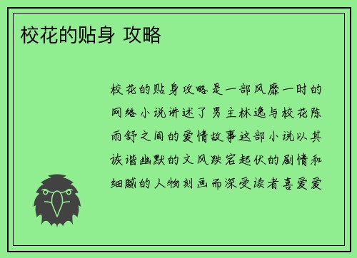 校花的贴身 攻略