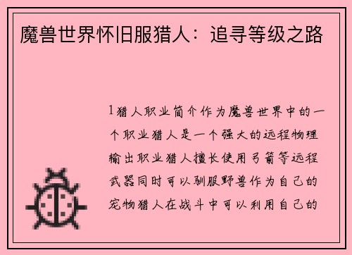 魔兽世界怀旧服猎人：追寻等级之路